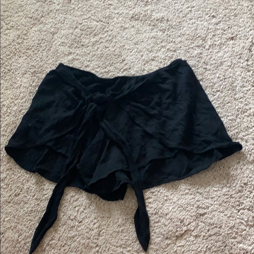 black front wrap shorts